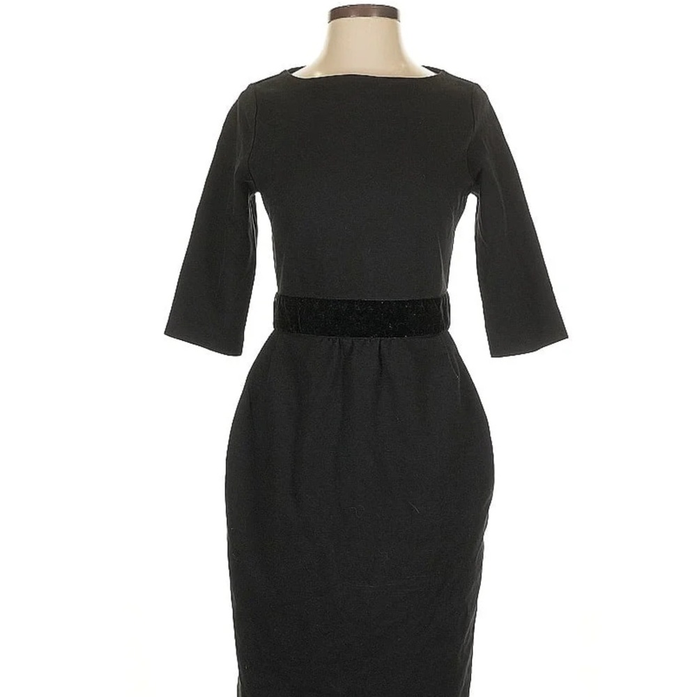 Boden Black Three-Quarter Sleeve Sheath Dress with Velvet Waist